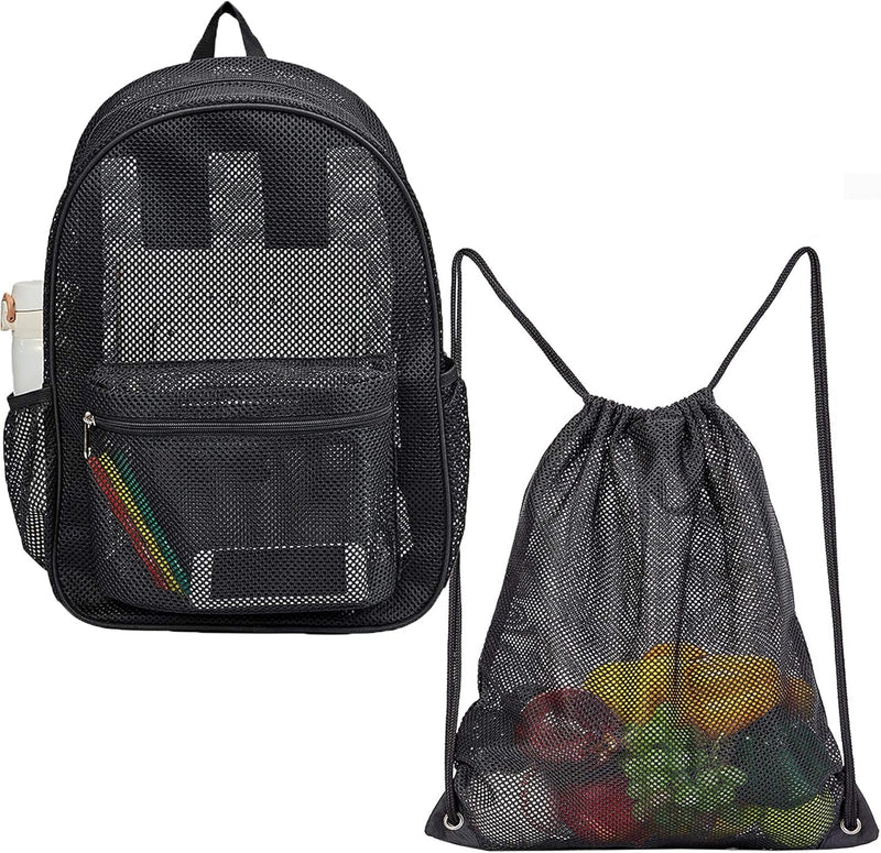 COVAX Heavy Duty Semi-Transparent Mesh Backpack, Mesh Drawstring Bag, Sport Equipment Storage Bag for Beach, Swimming