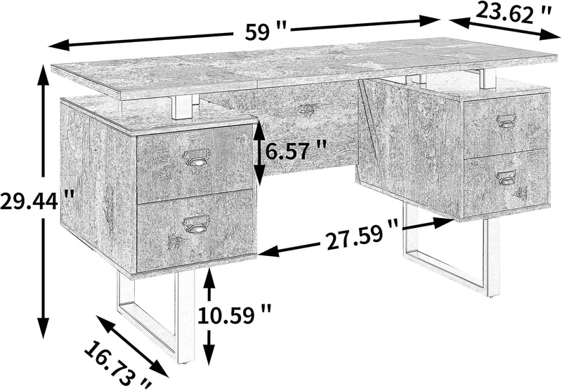 Home Office Computer Desk, 55 Inch Writing Desk with 2 Storage Shelves on Left or Right, Stable Metal Frame, Easy Assembly