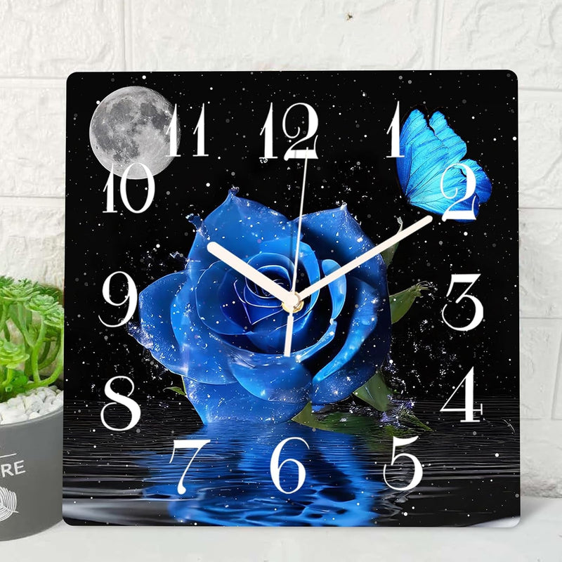 Artsocket Wooden Wall Clock Silent Non-Ticking, Green Blue Grey Teal Abstract Painting Gray Square Rustic Coastal Wall Clocks Decor for Home Kitchen Living Room Office, Battery Operated(12 Inch)