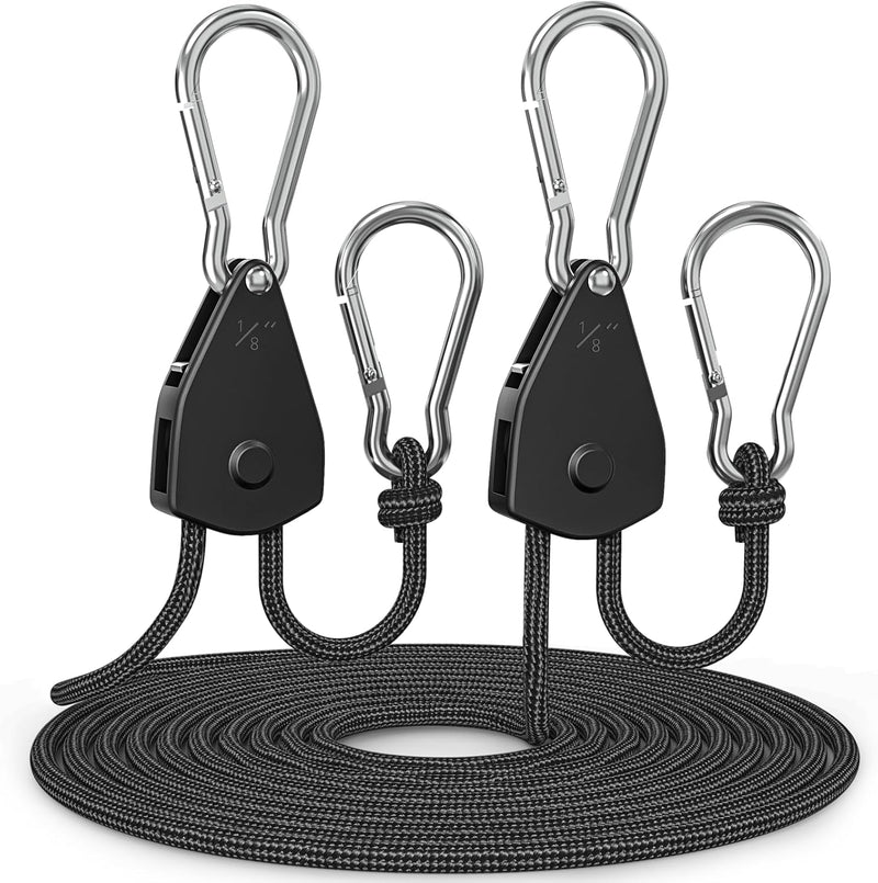 Fondwell 1/8" Rope Tie Downs Ratchet: Grow Light Hangers Adjustable - Mini Ratchet Straps for Various Hanging and Strapping