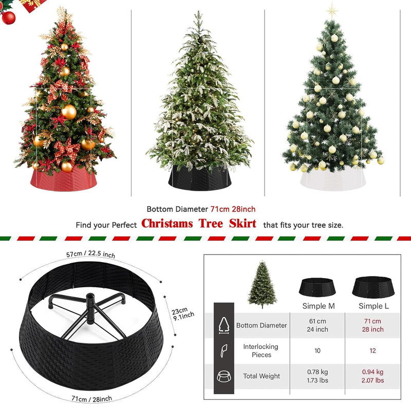 Black Christmas Tree Collar: Woven Tree Ring 28 Inch Plastic Base Cover for Christmas Trees Ornaments