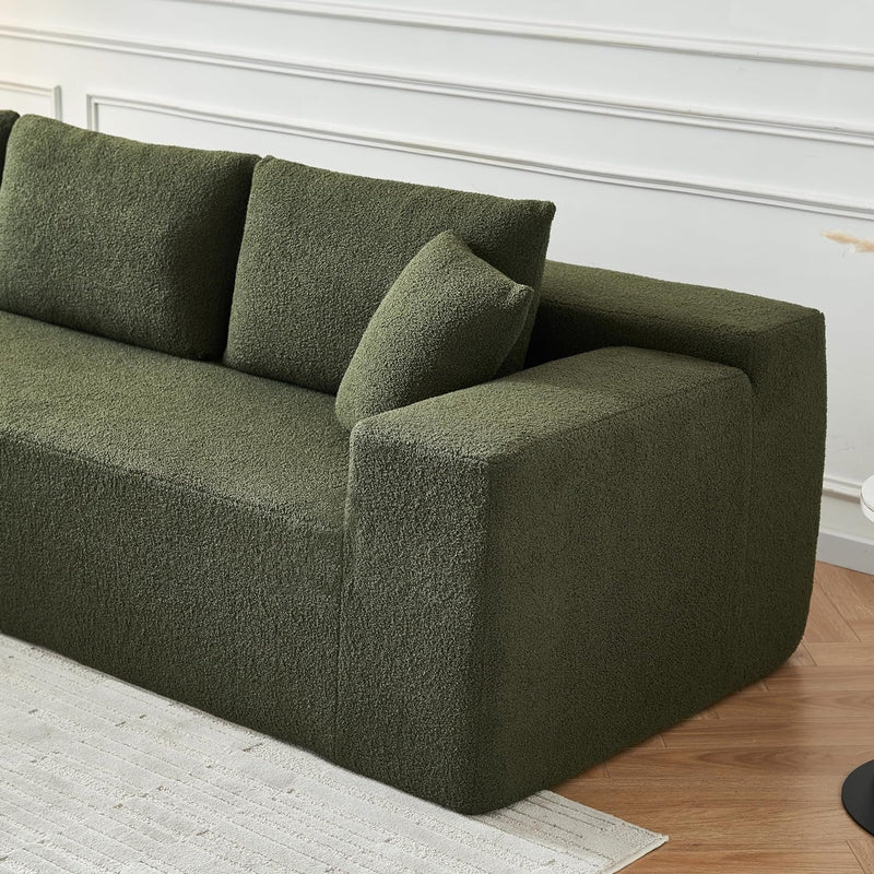 104'' Modular Sectional Couch, Lambwool Sherpa Fabric Corner Sofa, Comfy Upholstered L-Shape Sectional Sofa with Chaise Lounge, 5 Seater Cloud Sofa for Living Room, Bedroom, Apartment, Green