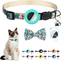 Airtag Cat Collar with Bell Adjustable Breakaway Kitten Collars:- Safety Buckle and Silicone Air Tag Holder Case Compatible with Apple Airtag Geometric Pattern Pet Collar (Cat Collar-Blue)