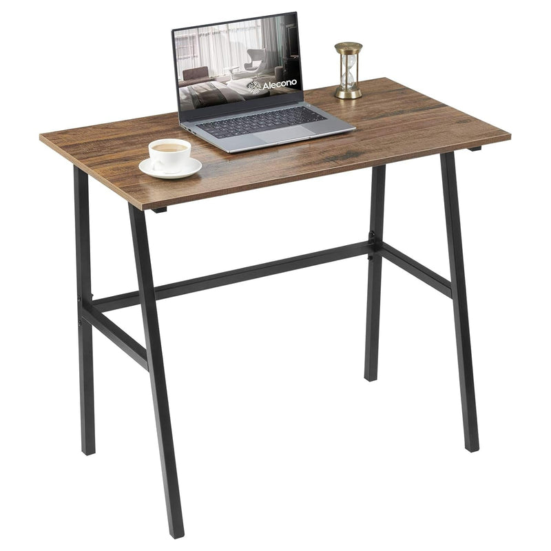 Alecono Small Computer Desk 35'' Study Writing Desk for Small Spaces Modern Simple Metal Frame Walnut