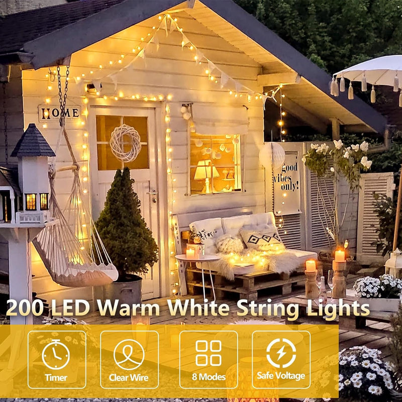 Extra-Long 66FT Christmas Lights Outdoor/Indoor, 200 LED Upgraded Super Bright String Lights, Waterproof 8 Modes Plug in Twinkle Fairy Lights for Christmas Tree Christmas Decorations (Warm White)