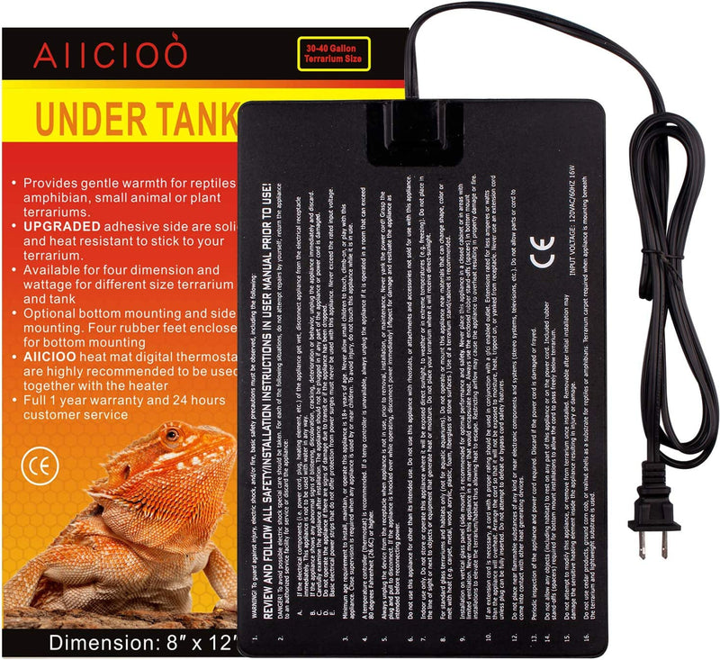 Aiicioo under Tank Heater Thermostat - Reptile Heating Pad with Temperature Control Reptile Heat Mat for Combo Set for Hermit Crab Lizard Terrarium 16W