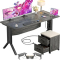 Armocity 55 Gaming Computer Desk with Rolling End Table, Large Home Office Desk with File Cabinet, Sturdy Gaming Desk with Thick Desktop for Home Office, Oak
