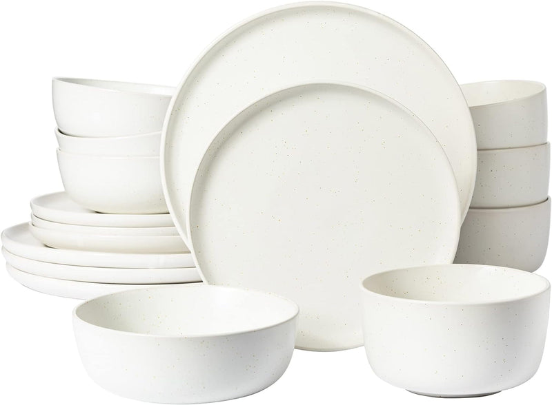 Gibson Elite Kings Road Double Plates and Bowl Organic round Porcelain Chip and Scratch Resistant Dinnerware Set - Matte White W/Gold Rim