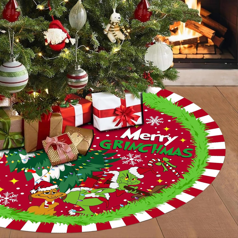 Christmas Tree Skirt, 48 Inch Soft and Funny Trimmed Merry Christmas Tree Collar Farmhouse Xmas Holiday Party Decoration (A)