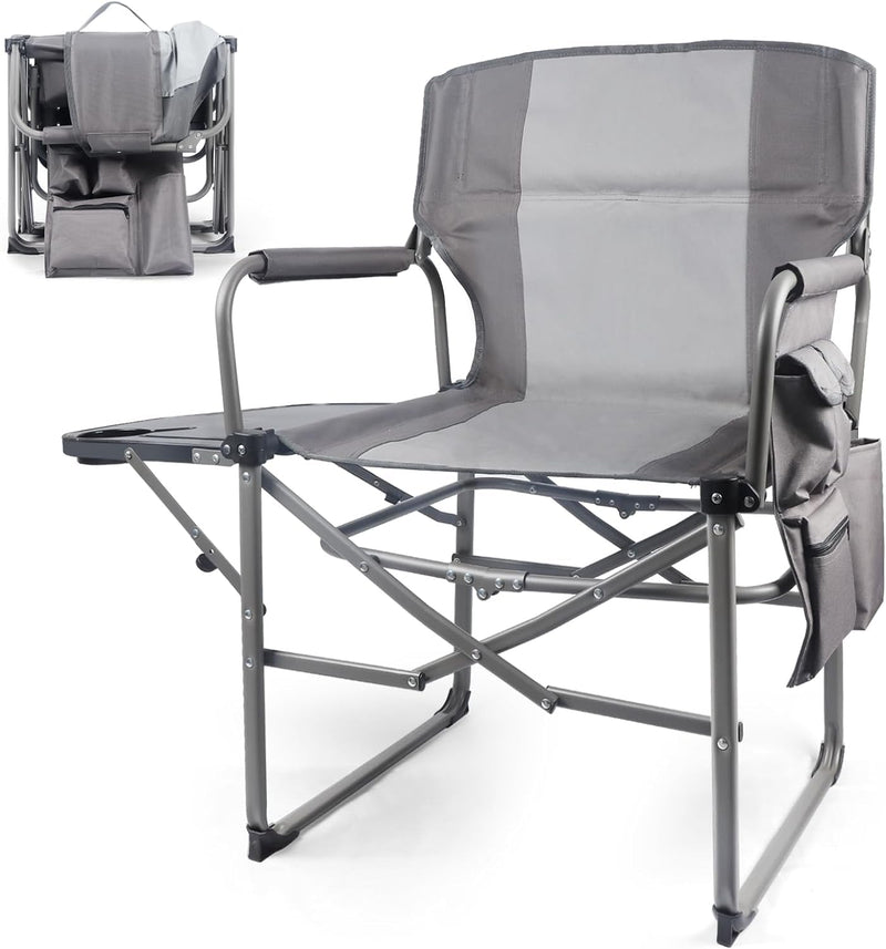 2 Pack Camping Chairs, Heavy Duty Directors Chair,Outdoor Lawn Chairs,Adults Folding Chairs with Side Table and Storage Pockets for Ouside Camping, Lawn, Sports Fishing and Picnic