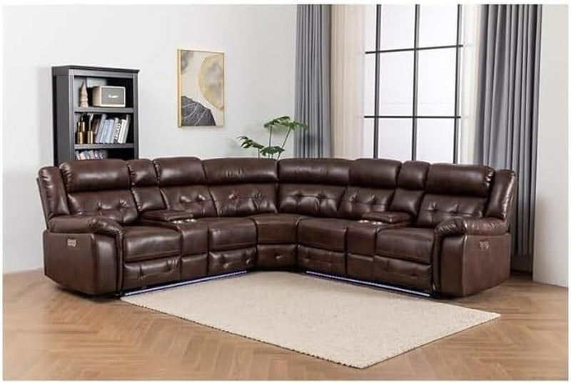 Arvelli 100" Power Reclining Faux Leather Sectional in Brown