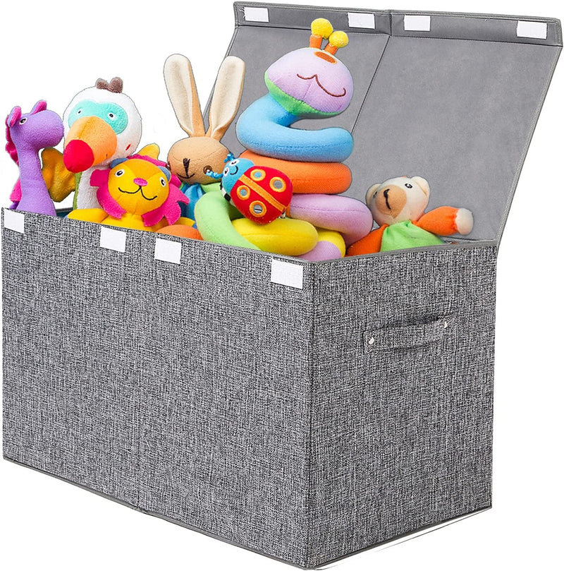 122L Large Toy Box Chest with Lid, Foldable Toy Storage Organizer Bin Boxes with Removable Divider for Kids, Boys, Girls, Nursery, Playroom, 26"X17" X17"(Linen Black)