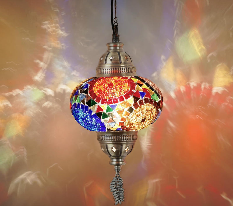 DEMMEX Authentic Turkish Plug in Pendant Light, 6.5" Big Size Globe, Made in Turkey, Turkish Moroccan Mosaic Ceiling Hanging Pendant Light Fixture Lamp, Swag Plug in with 15Ft Cord and Chain