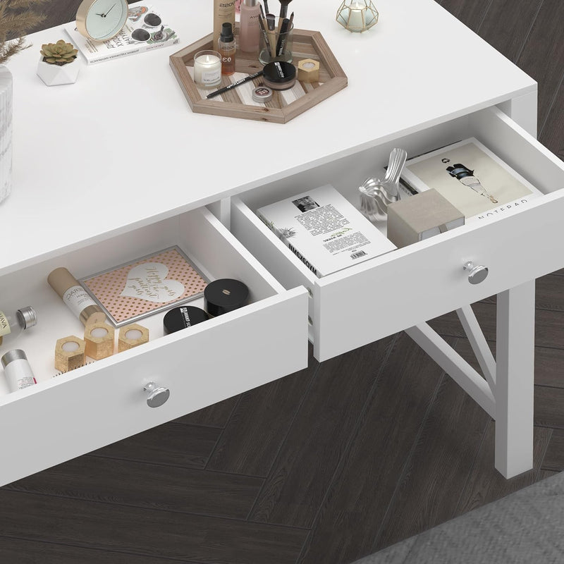 Edmaxwell Wiberwi Home Office Desk with Drawers White Modern Writing Computer Desk, Small Makeup Vanity Table Desk for Bedroom, Study Table for Home Office