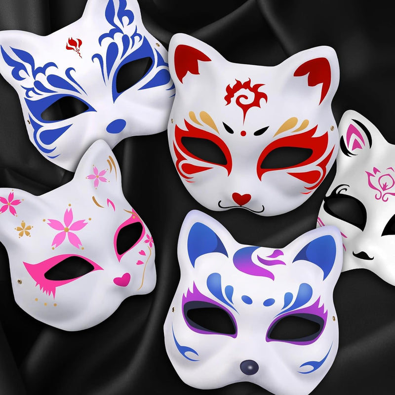 12 PCS Cat Masks White Paper Therian Cat Mask Blank Pulp Animal Masks Hand Painted for Kids Adults Women'S Costume Party Halloween Decoration Masquerade Cosplay DIY Craft