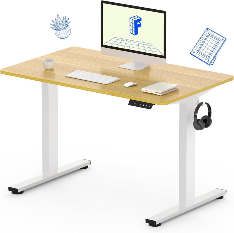 FLEXISPOT Adjustable Desk, Electric Standing Desk Sit Stand Desk Whole-Piece Desk Board for Home Office (EC1 Classic 48X24, White Frame+Rustic)