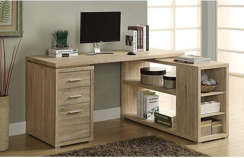 Brown Executive L Shaped Left or Right Home Office Desk Furniture Corner Computer Workstation Sturdy Wood Particle Board Hollow Core Laminate MDF 60" W X 47.25" D X 29.5" H