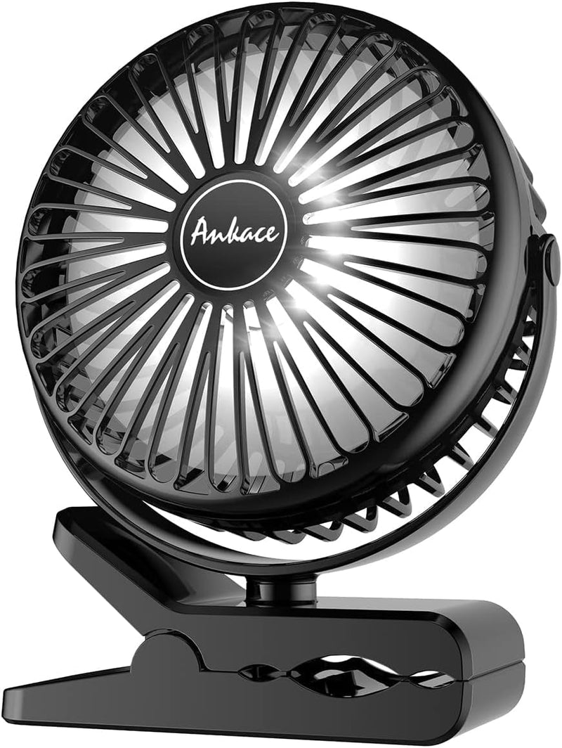 10000Mah Portable Clip on Fan Rechargeable, Battery Operated Desk Fan Clip on Fan with LED Light, 3 Modes 360° Rotation Personal USB Small Fan for Outdoor Camping Golf Cart Indoor Gym Treadmill Office