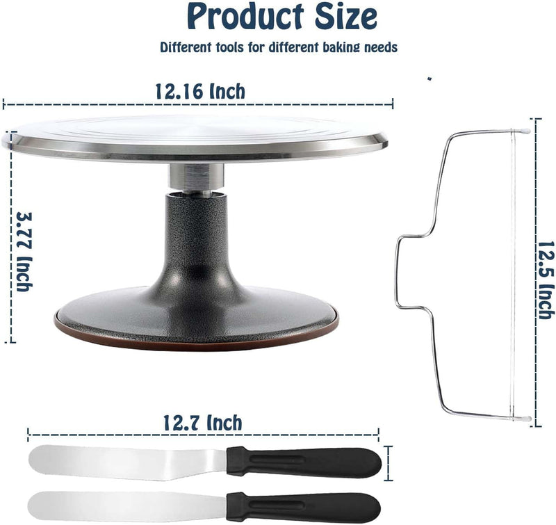 12 Inch Aluminium Alloy Revolving Cake Stand, Rotating Cake Turntable for Cake, Cupcake Decorating Supplies (35Pcs)