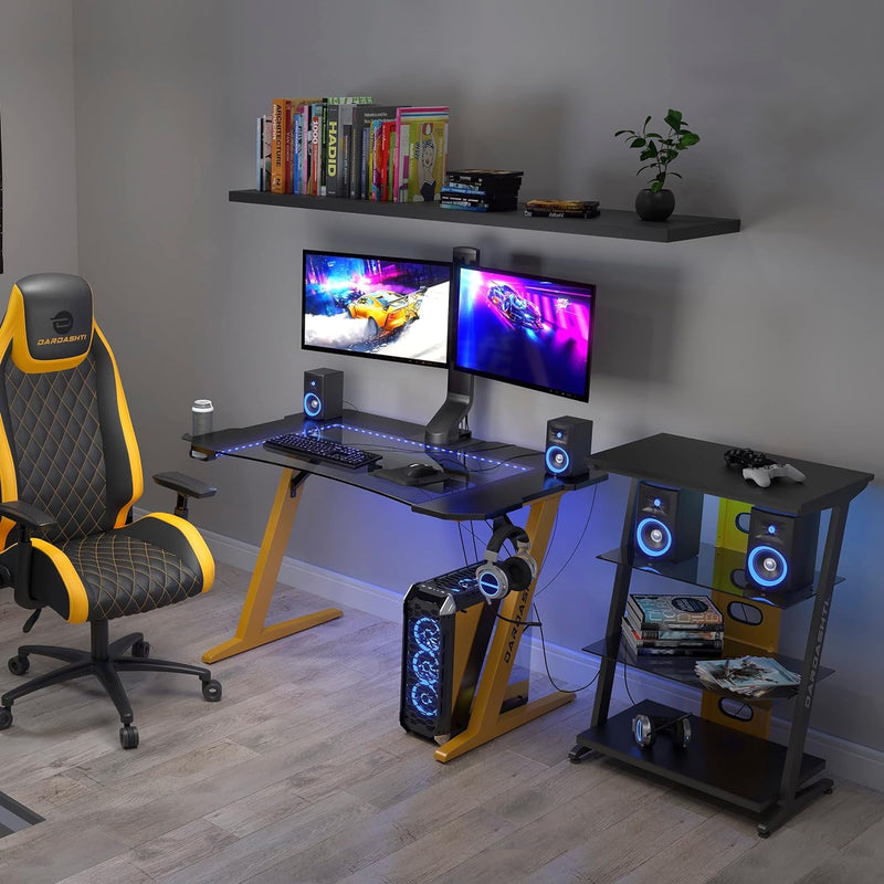 Atlantic Dardashti PC Computer, Home Office Gaming Table Z Shaped Gamer Workstation with Cup Holder and Headphone Hook, Z1-21, Desk, Racing Yellow, Large