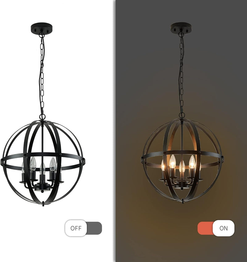 Dumaiway Industrial Pendant Hanging Light, 5-Light Farmhouse Rustic Pendant Light Adjustable Hanging Vintage Spherical Metal Shade for Dining Room, Kitchen, E12 Base Black