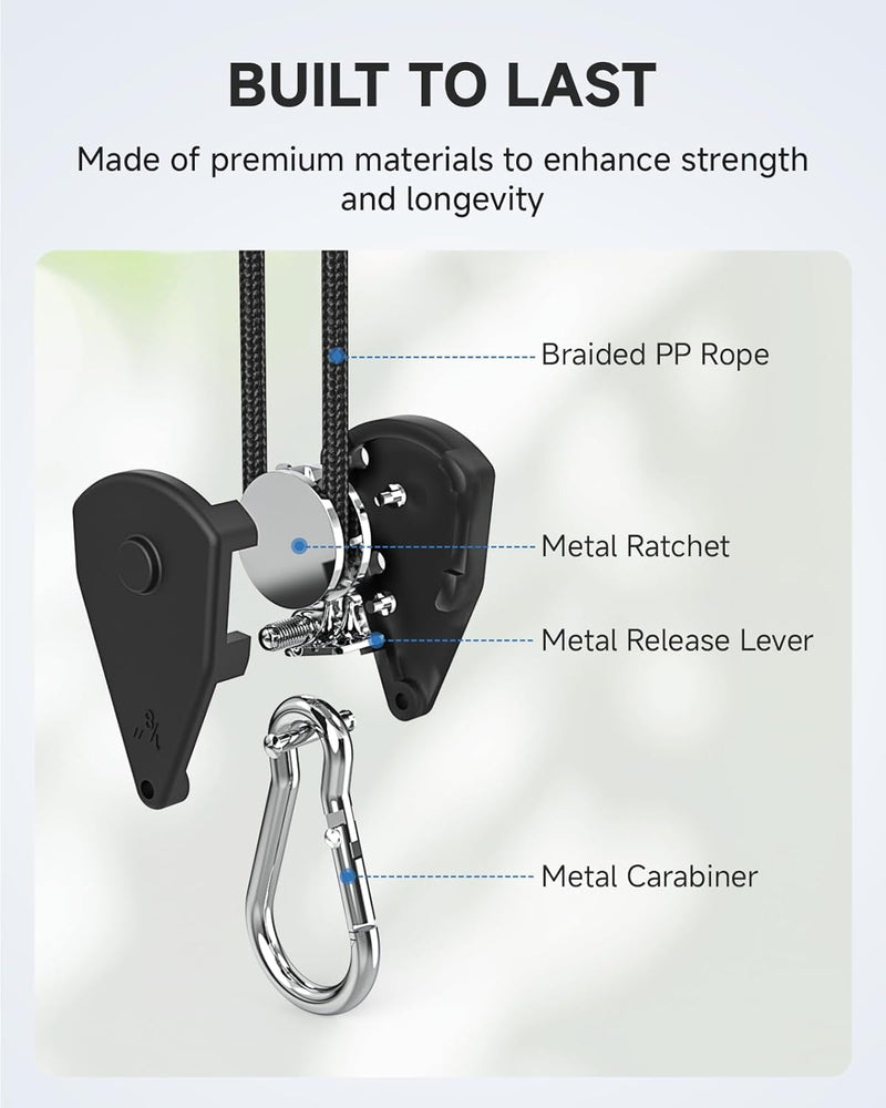 Fondwell 1/8" Rope Tie Downs Ratchet: Grow Light Hangers Adjustable - Mini Ratchet Straps for Various Hanging and Strapping