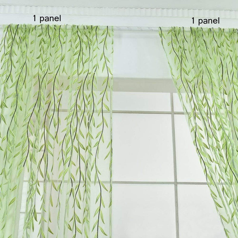 BROSHAN Green Sheer Window Curtains-Pocket Design Sheer Curtains Pretty Vine Curtains 2 Panels Leaf Pattern Curtain Sheers Voile Sheer Window Curtain Panels for Kids Bedroom Living Room Nursery