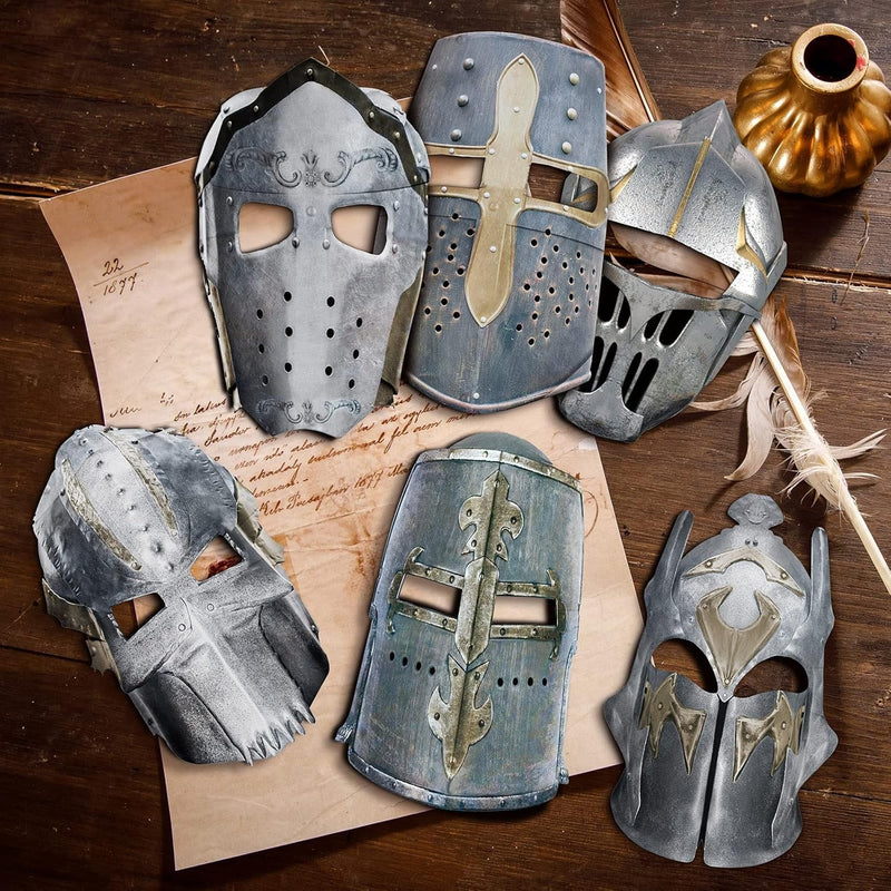 Frienda 24 Pcs Knight Masks for Kids Medieval Party Decor Paper Knight Helmets Masquerade Mardi Gras Mask Costume Gift for Christmas