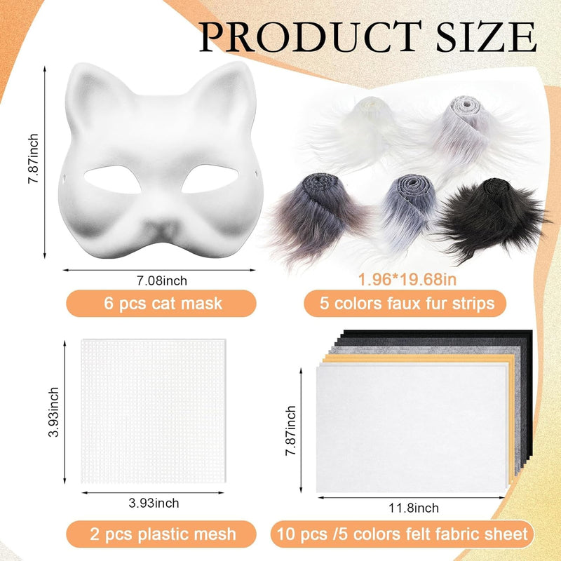 DIY Therian Mask Kit Blank Cat Mask with Felt Fabric Sheet Plush Faux Fur Eye Mesh for Therian Gear Therian Stuff