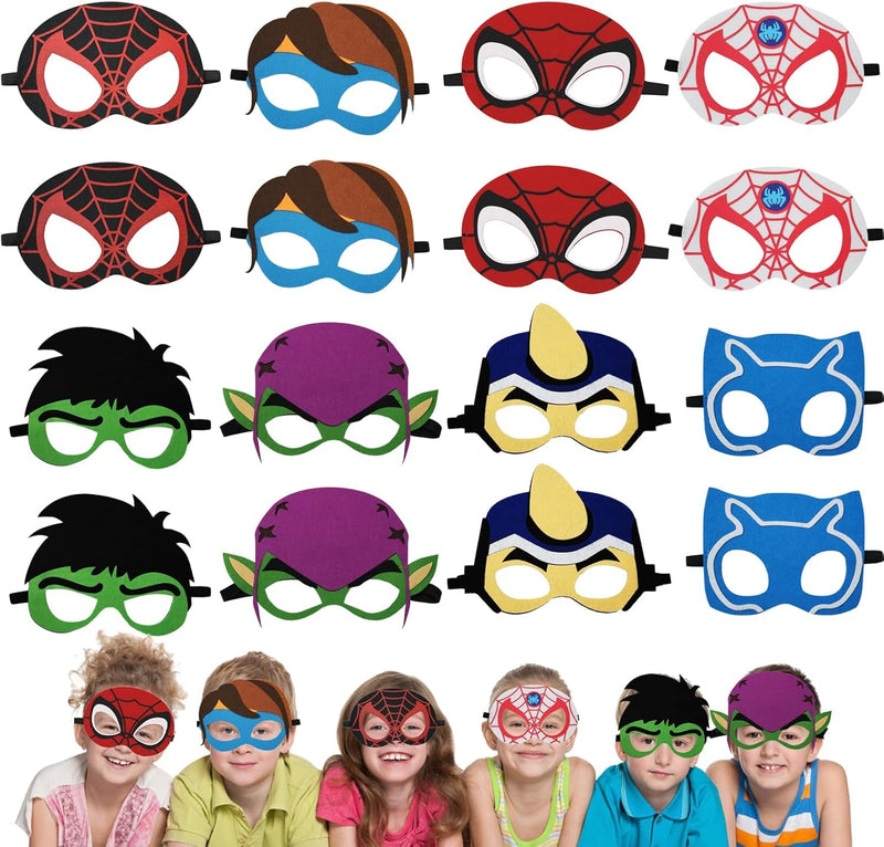 16 Packs Superhero Masks Party Favors for Kids, Superhero Party Supplies for Kids Dress up Birthday Gift Halloween Cosplay Party Masks Party Supplies