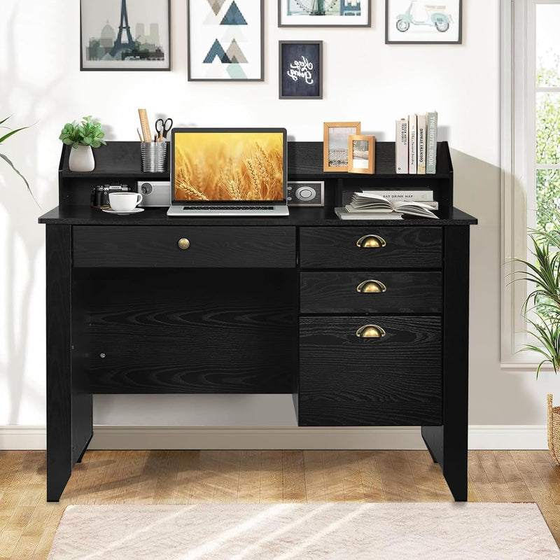 4 EVER WINNER Computer Desk with Drawers and Hutch, 47 Inch Home Office Desks with Storage for Teens Students,Wood Executive Small Desk for Bedroom,Black