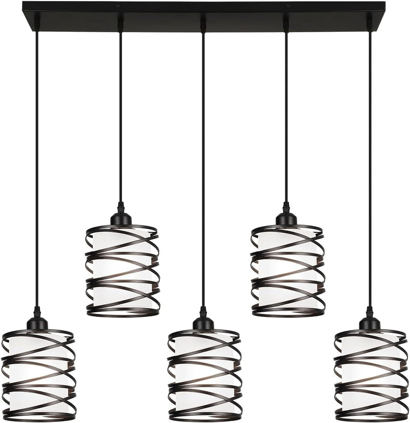 Black Pendant Lights for Kitchen Island, Industrial Farmhouse Pendant Light Fixtures with Seeded Glass Shade, Adjustable Spiral Iron Pendant Lighting for Foyer Hallway Dining Room Kitchen