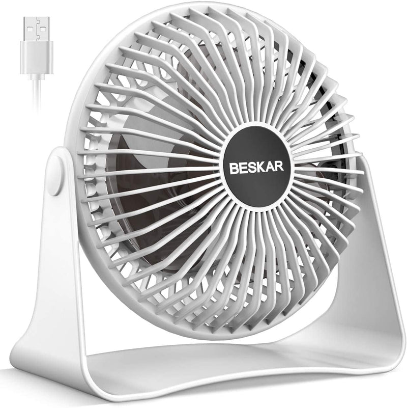 BESKAR USB Small Desk Fan, Portable Fans with 3 Speeds Strong Airflow, Quiet Operation and 360°Rotate, Personal Table Fan for Home,Office, Bedroom - 3.9 Ft Cord