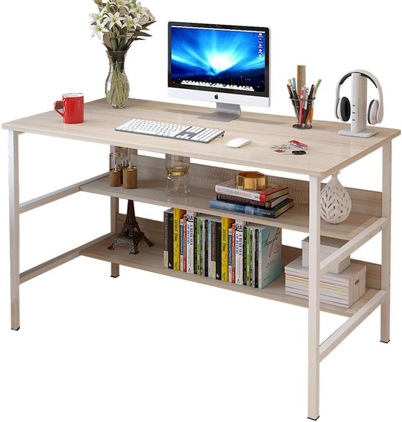 AKT Modern Computer Desk with Double Layer Storage Table Easy to Install Office Desk Laptop Desk, Maple Wood, 100 * 45Cm