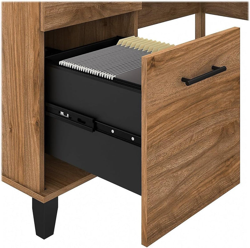 Bush Furniture Somerset L-Shaped Desk with Storage | Study Table with Drawers in Fresh Walnut | Home Office Computer Desk with Cabinets and Pullout Keyboard/Laptop Tray