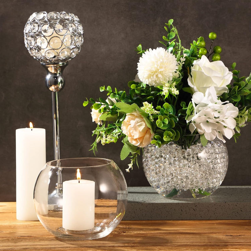 12 Pcs Bubble Bowl Vase Centerpiece 6''W X 5''H round Glass Flower Vase Bulk Clear Fish Bowl with Clear Water Gel Beads, Glass Candle Holders Terrarium Bowl for Wedding Floral Centerpiece Home Decor