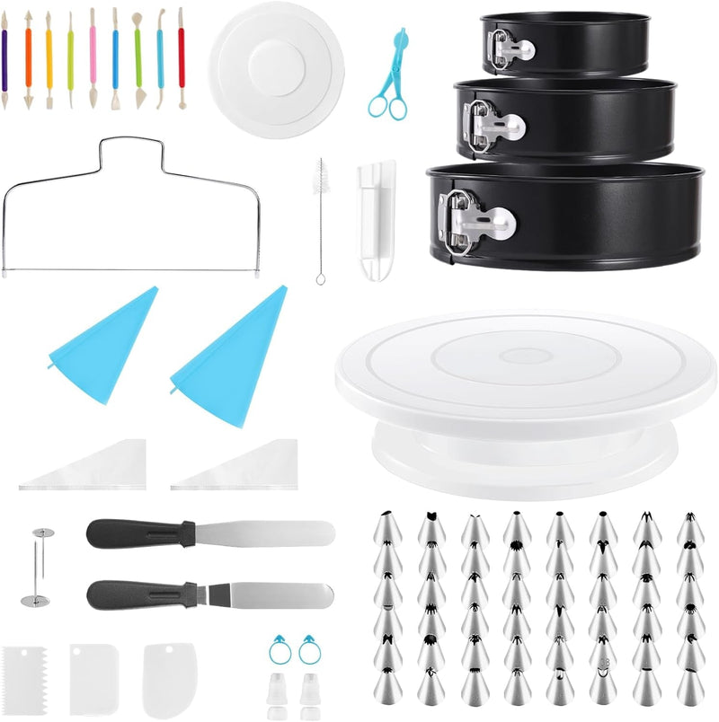 7PCS Cake Decorating Supplies Kit, Baking Supplies Set with Cake Turntable, Leverler, Straight & Offset Spatula and 3 Scrapers, Baking Accessories Tools for Beginners and Cake Lovers (7Pcs Set)