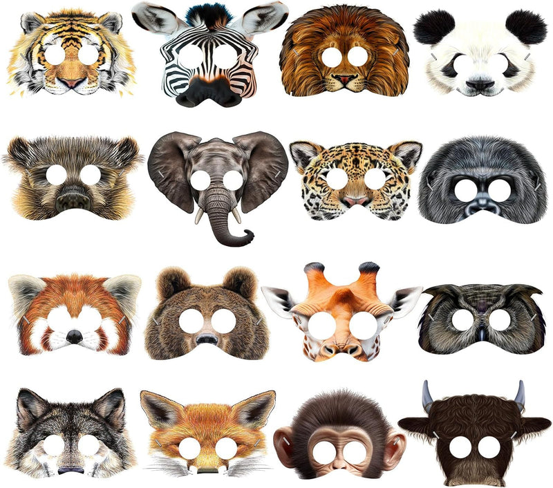 Blulu 16 Pieces Animal Face Masks Jungle Animal Paper Masks Forest Animals Cartoon Masks Zoo Animal Face Masks Woodland Party Favors for Safari Animal Theme Birthday