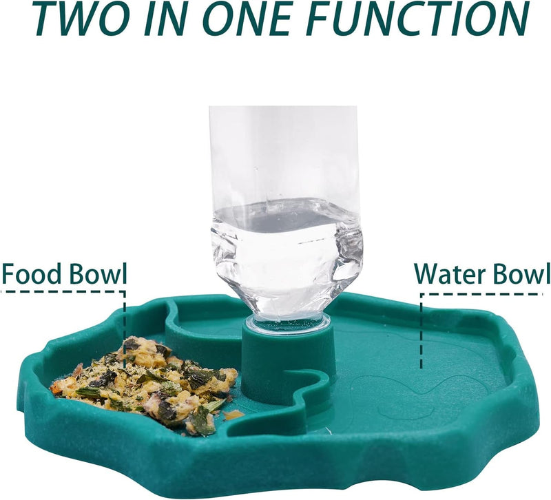 2 in 1 Reptile Water Dish & Food Dish with Bottle, Automatic Refilling Water Bowl for Tortoise Hermit Crab Turtle Bearded Dragon Lizard Gecko Frog, Large Reptiles Feeding Dispenser(Blue)