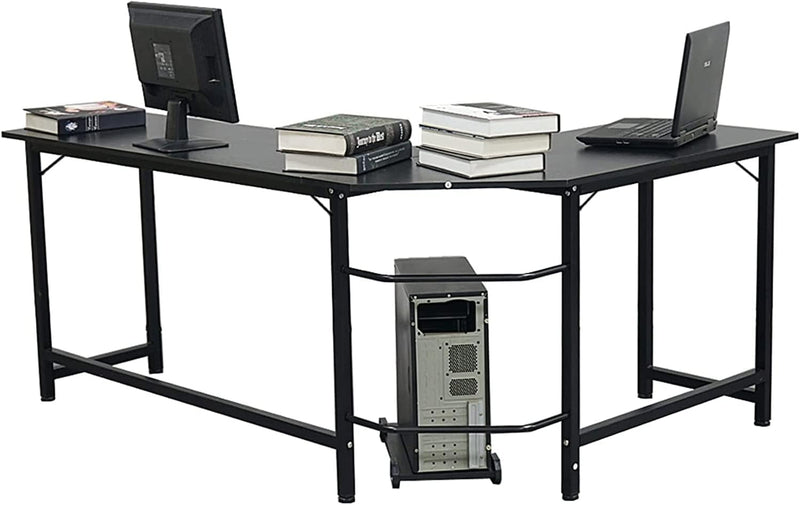 BROHN Computer Desk for Home Office Office Desk L-Shaped Desktop PC Desk Writing Desk Home Office Corner Desk with CPU Holder Laptop Workstation, Stable Metal Frame