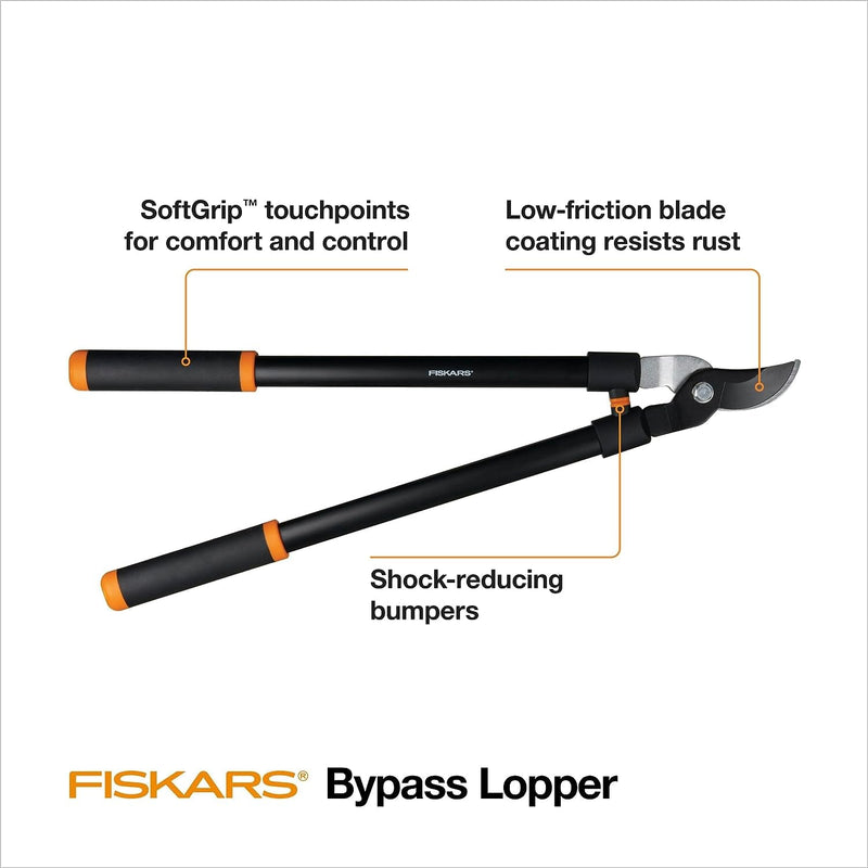 Fiskars 28" Loppers for Tree Trimming, Heavy Duty, Rust-Resistant Sharp Bypass Steel Blade Loppers, Branch Cutter up to 1.5" Diameter Cut Capacity, Shock-Absorbing Handle, Garden Tools