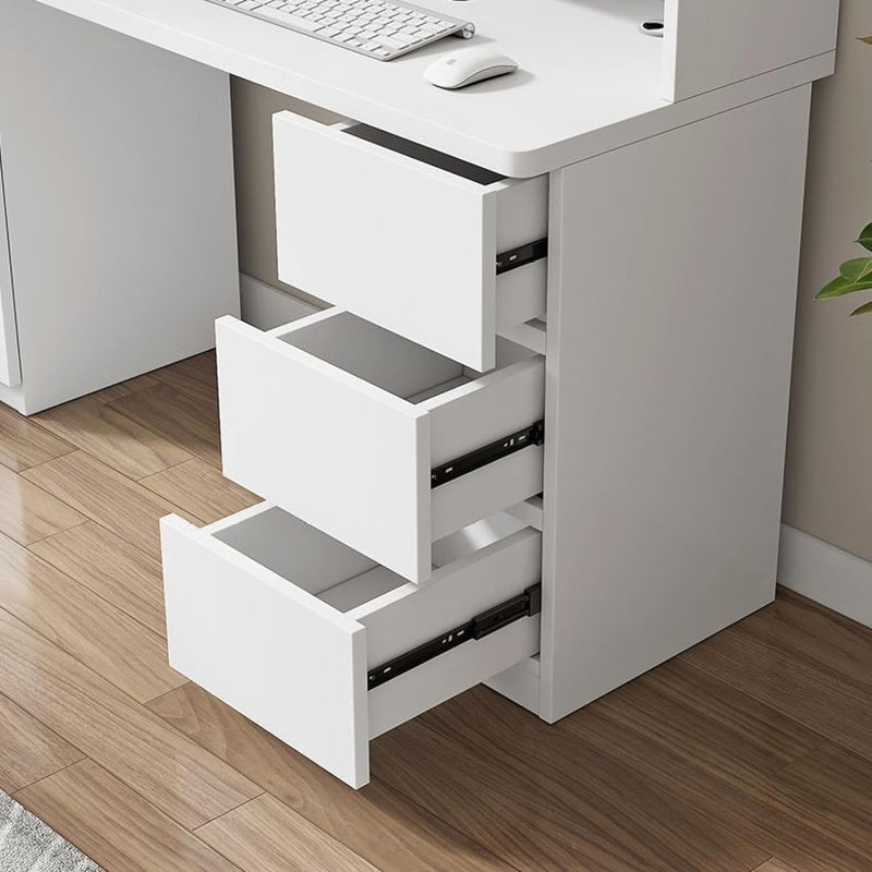 Home Office Desk with Drawers, Computer Desk with Glass Door Modern Study Writing Desk Compact Office Desk & Workstation(100Cm, White)