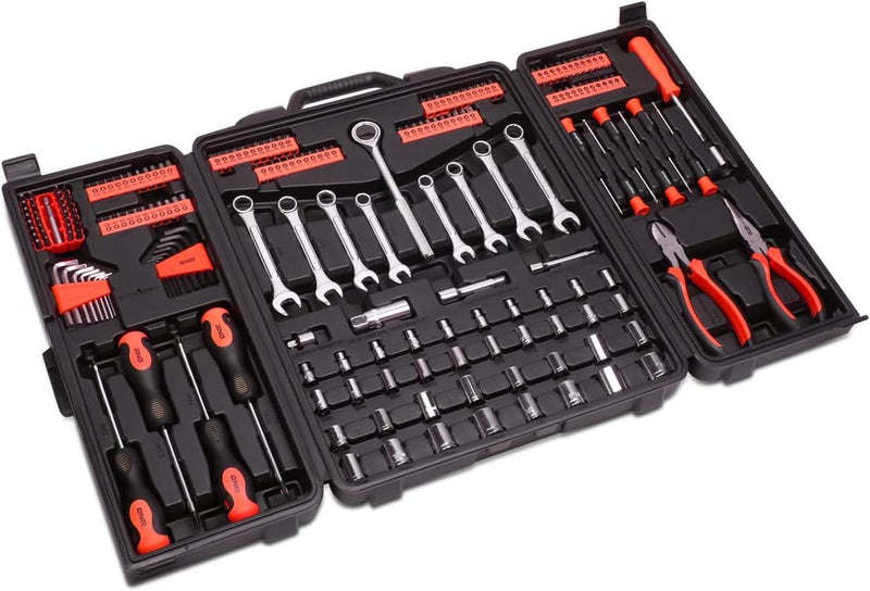 DNA Motoring TOOLS-00032 18 Piece Mechanic'S Home Repair Tool Set, Includes Pliers, Wrench, Hex Keys, Screwdrivers, Scissors, and Tape Measurer, 1 Kit, Orange/Black