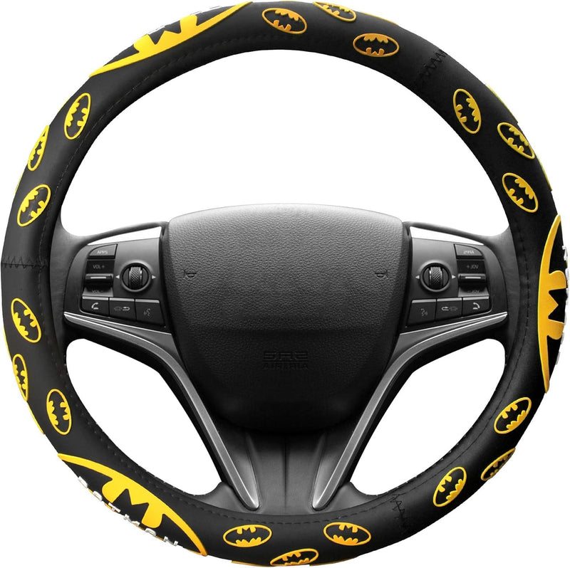 Finex Silicone 3D Molded Design - Batman Superhero Auto Car Steering Wheel Cover - Black - Universal Fit