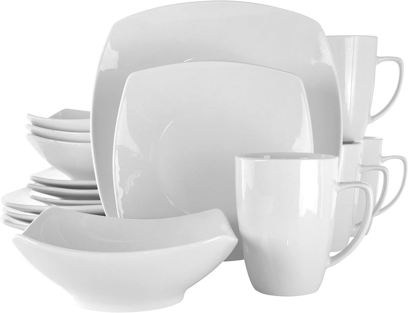 Elama Service for Four 16 Piece Porcelain Dinnerware Set, White-Round 1