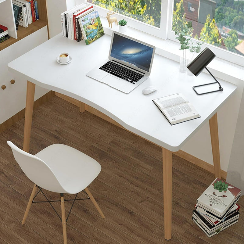 Computer Desk,Home Office Desk,Nordic Style Home Study Desk,Student Wood Writing Table with Ergonomic Edge,Makeup Workstation for Living Room Kitchen Bedroom White