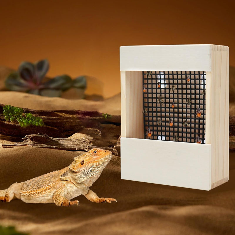 Chameleon Feeder, Bearded Dragon Bug Bowl, Wooden Reptile Feeder Box, Wall-Mounted Insect Feeder with Suction Cups, Tank and Aquarium Accessories for Lizard Bearded Dragon Gecko Frog