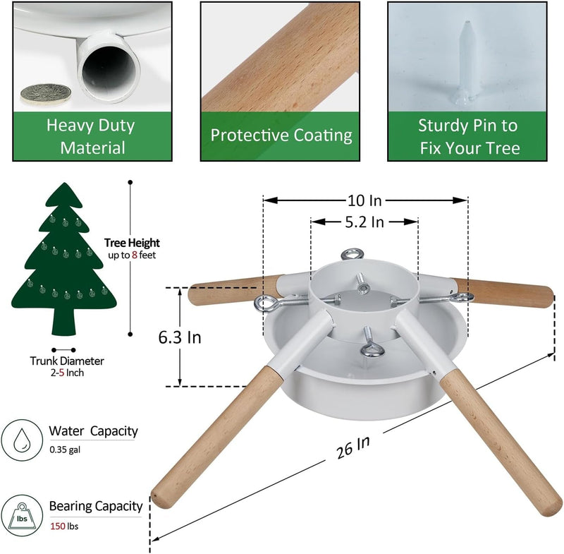 Blissun Christmas Tree Stand for Real Trees, Fits up to 8FT, Xmas Tree Holder and Base Stand, White