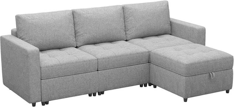 Belffin Modular Sectional Sofa Couch with Ottoman Morden Fabric Convertible Pull Out Couch with Reversible Chaise and Storage Drawers 3-Seat Sofa Sectionals L Shaped Couch for Apartment Light Grey