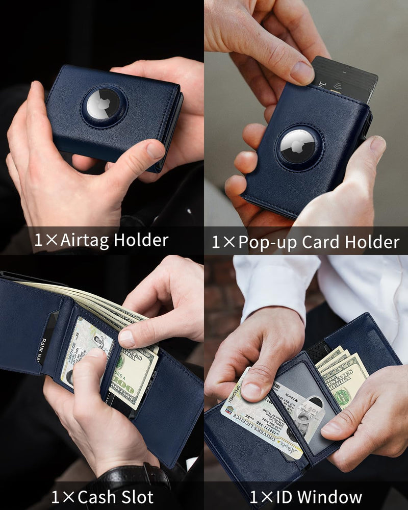 Airtag Wallet Men,Smart Wallet with Airtag Holder,Rfid Blocking,Pop up Card Holder,9-14 Card Capacity | ID Window |Cash Slot (Airtag Not Included)